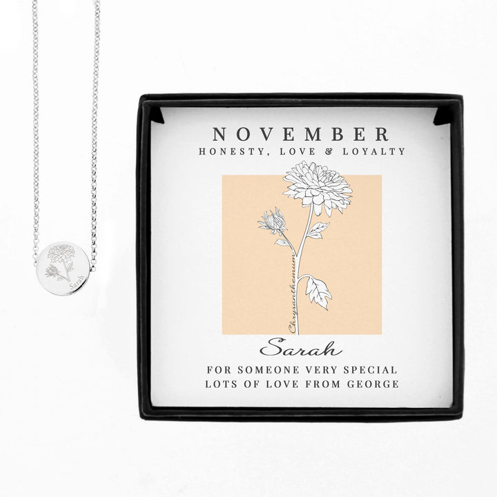 Personalised November Birth Flower Necklace and Box – alternative view