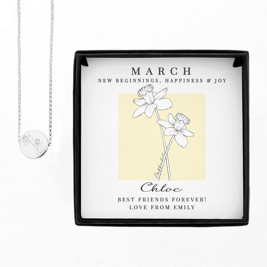 Personalised March Birth Flower Necklace and Box – alternative view