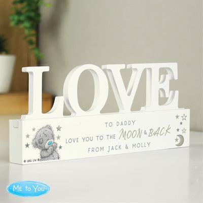 Personalised Me To You Moon and Back Wooden Love Ornament