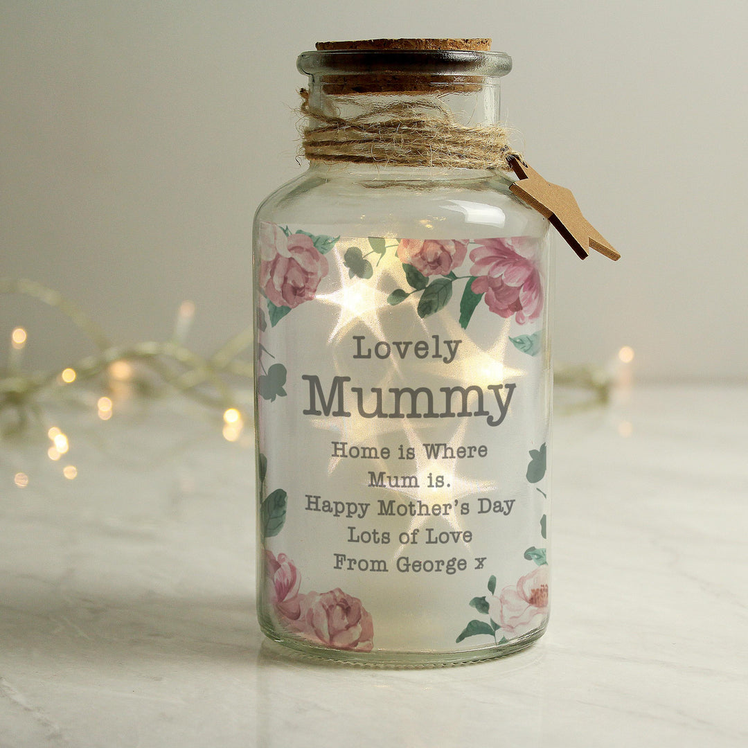 Personalised Floral Watercolour LED Glass Jar, The Personal Shop, personalised gifts