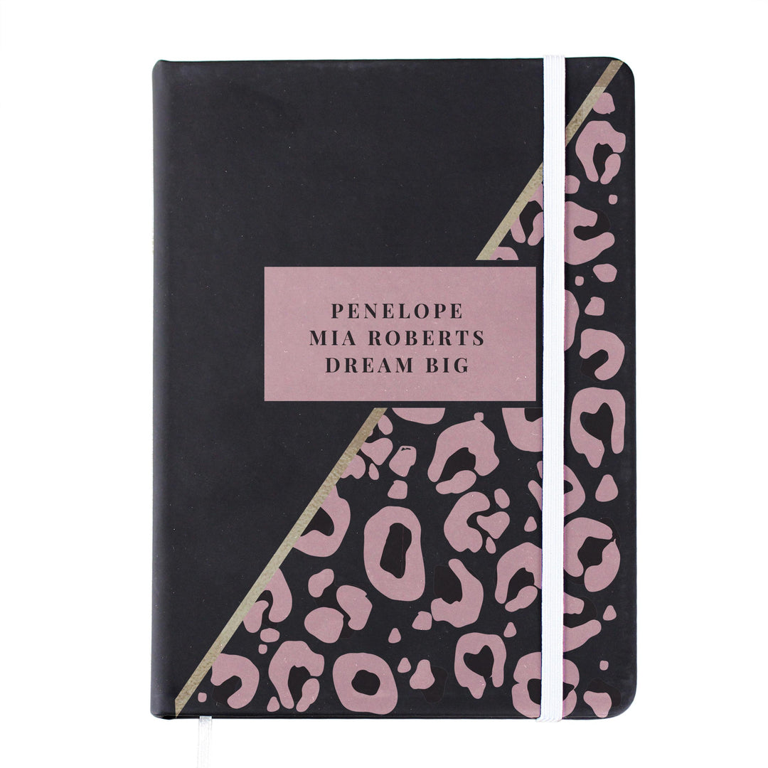 Personalised Leopard Print Black Hardback Notebook – alternative view