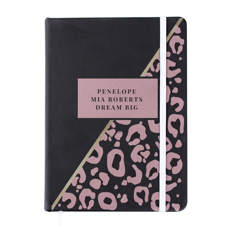 Personalised Leopard Print Black Hardback Notebook – alternative view