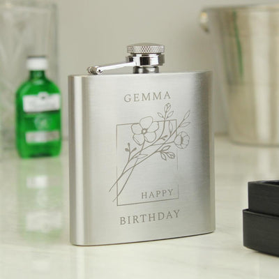 Personalised Monochrome Floral Wedding Party Hip Flask