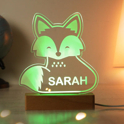 Personalised Fox Wooden Based LED Light