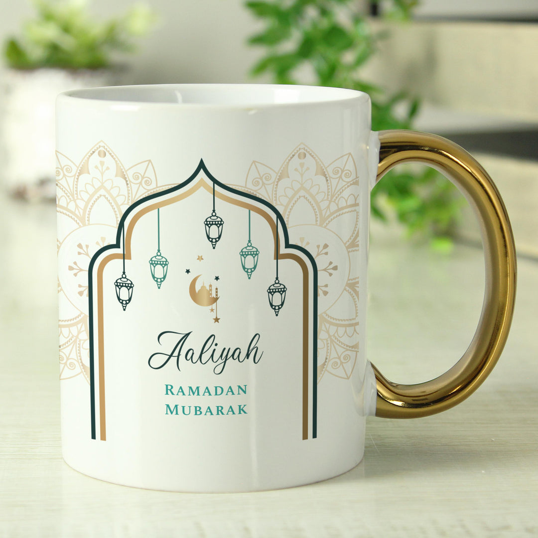Personalised Eid and Ramadan Gold Handled Mug - alternative view