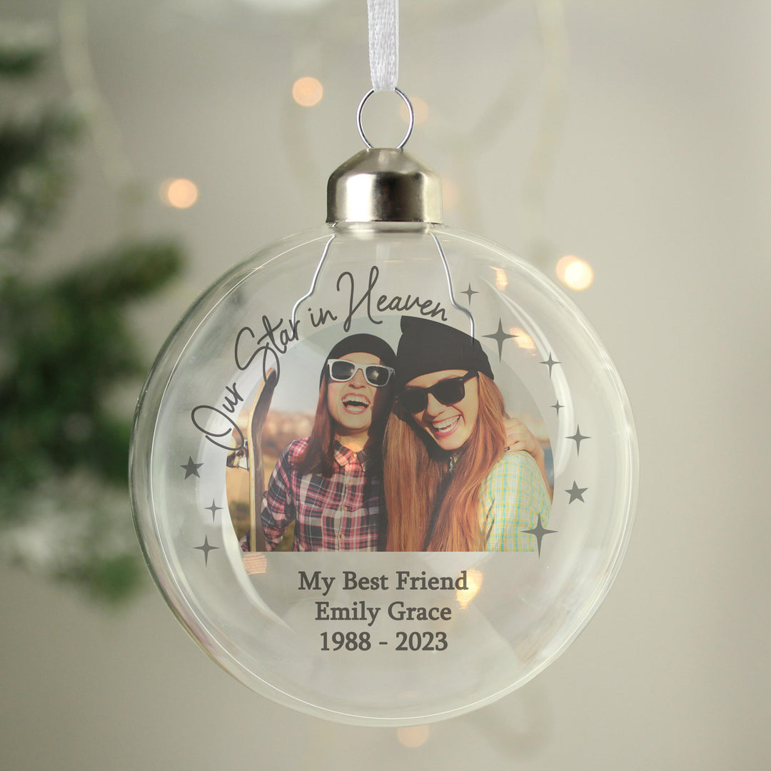 Personalised Photo Upload Memorial Glass Bauble – alternative view