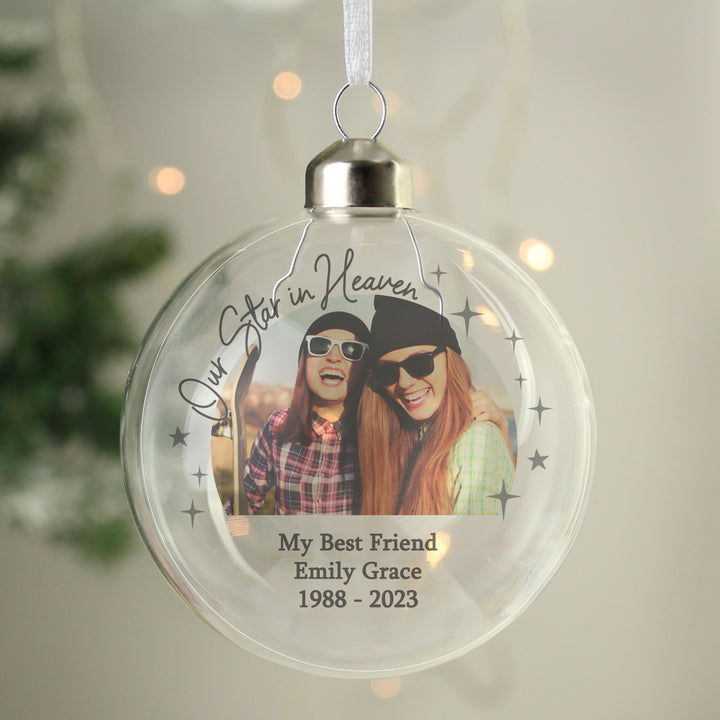 Personalised Photo Upload Memorial Glass Bauble – alternative view