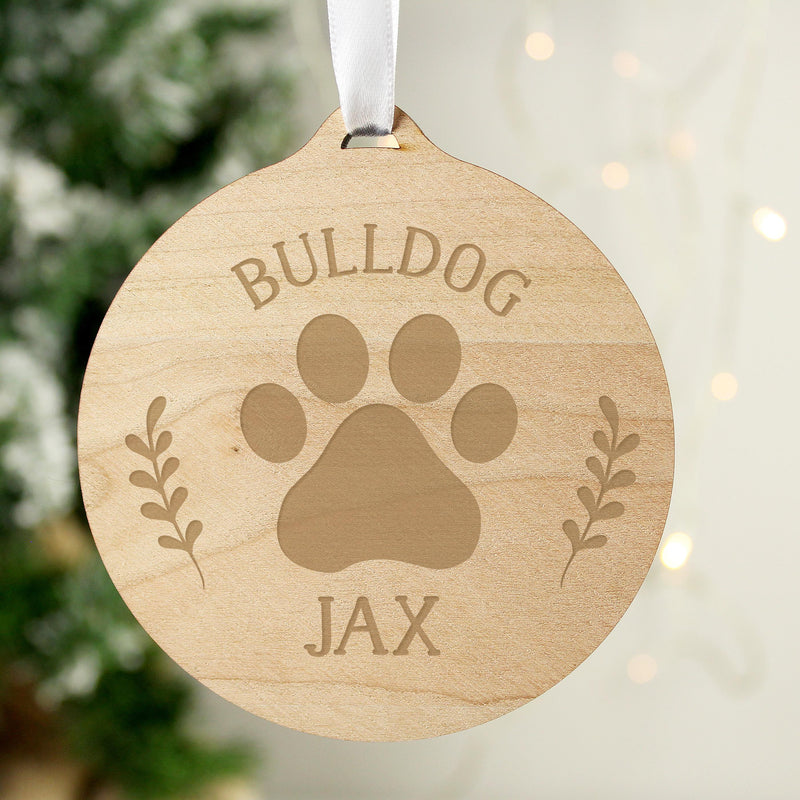 Personalised Dog Breed Round Wooden Bauble