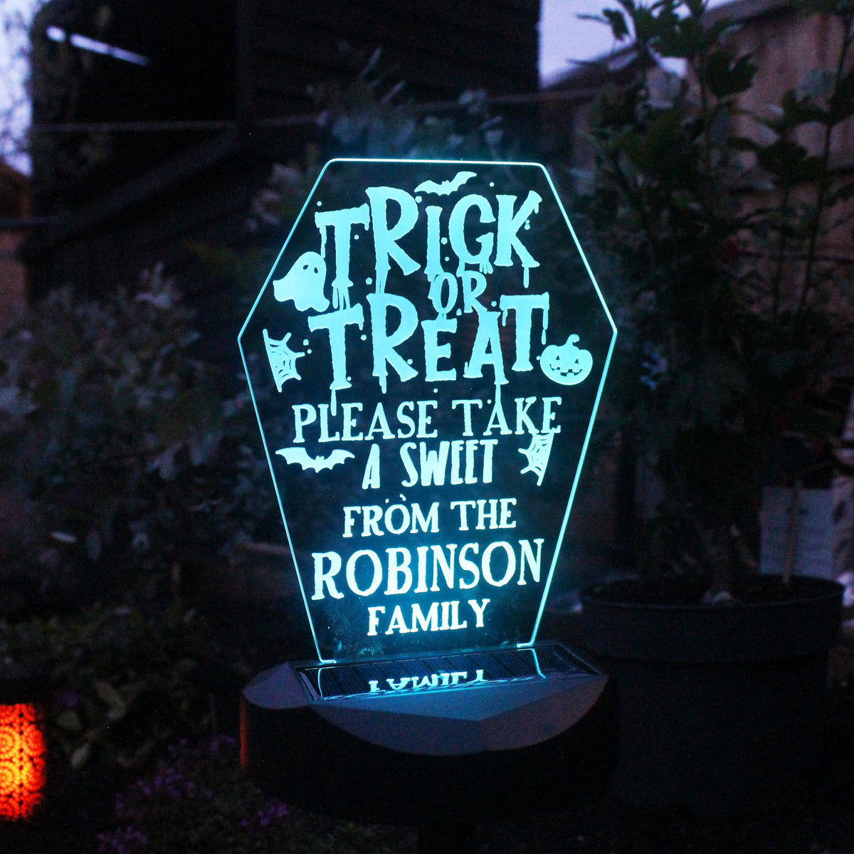 Personalised Trick or Treat Halloween Solar Light – alternative view