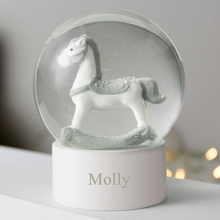 Personalised Name Only Rocking Horse Glitter Snow Globe, The Personal Shop, personalised gifts