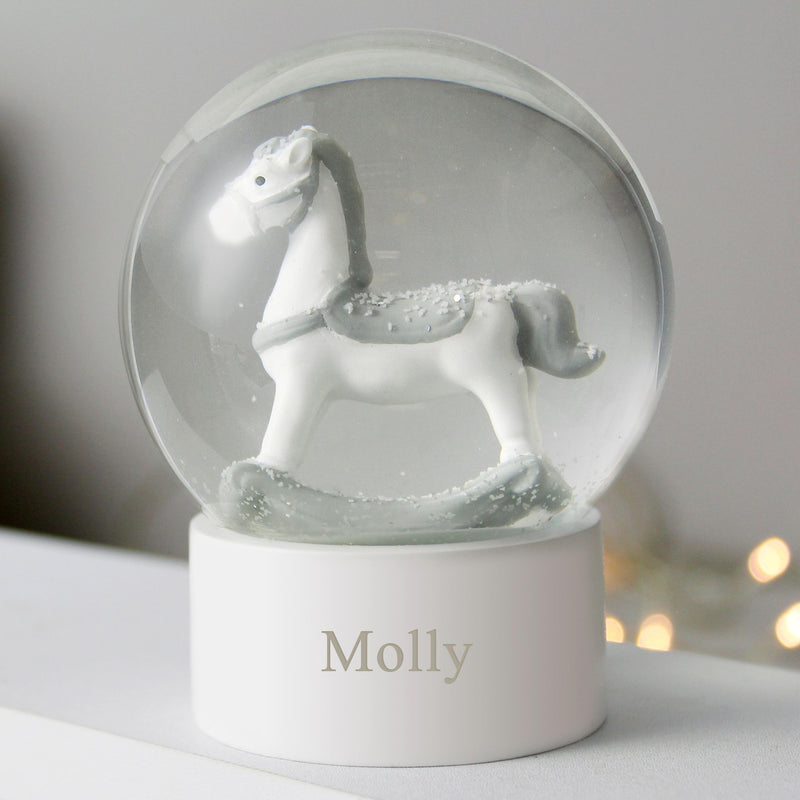 Personalised Name Only Rocking Horse Glitter Snow Globe