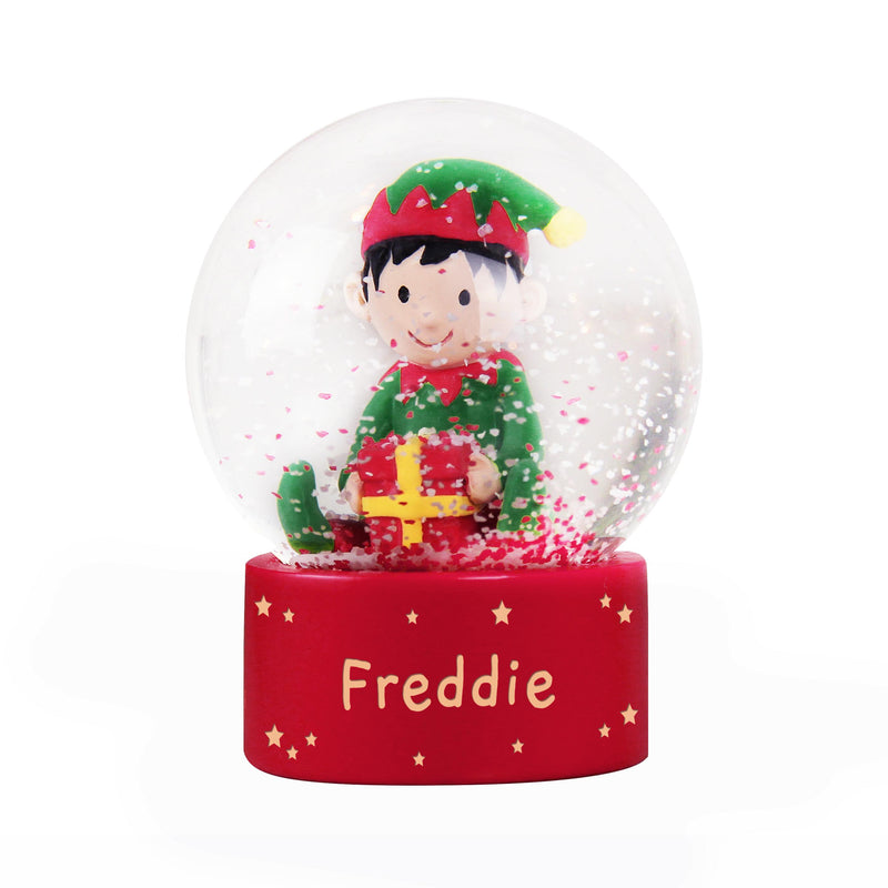 Personalised Name Only Elf Glitter Snow Globe Tree Decoration