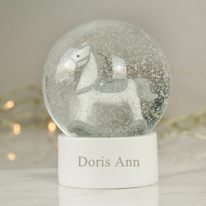 Personalised Name Only Rocking Horse Glitter Snow Globe, The Personal Shop, personalised gifts