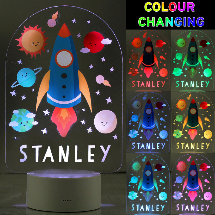 Personalised Space Rocket LED Colour Changing Night Light – alternative view