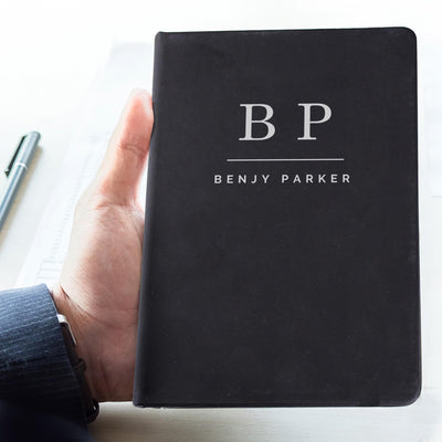 Personalised Initials Black Hardback Notebook