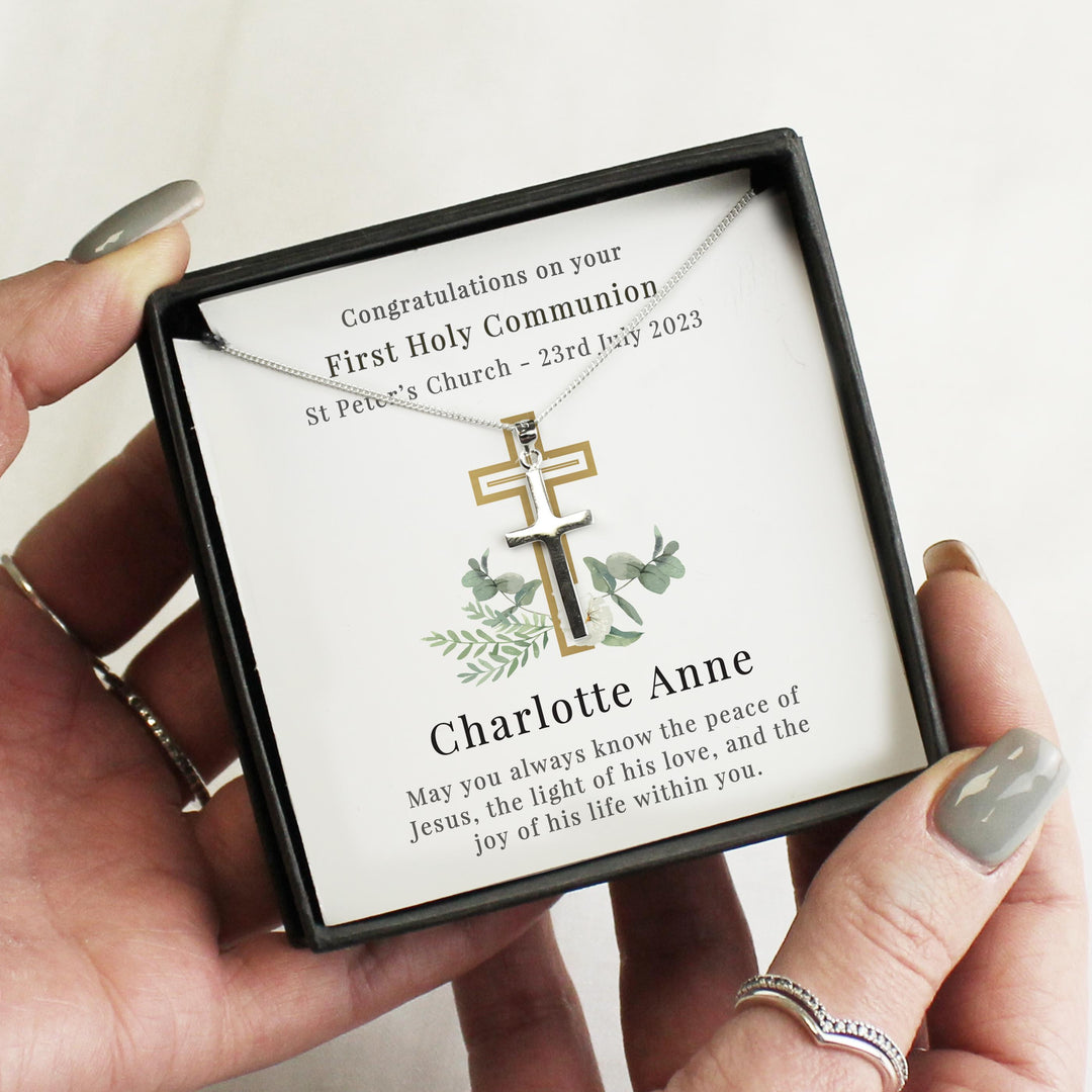 Personalised Floral Sentiment Cross Necklace and Box, The Personal Shop, personalised gifts