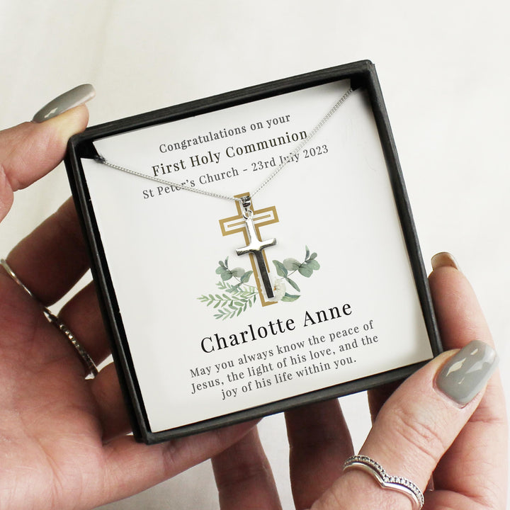 Personalised Floral Sentiment Cross Necklace and Box, The Personal Shop, personalised gifts
