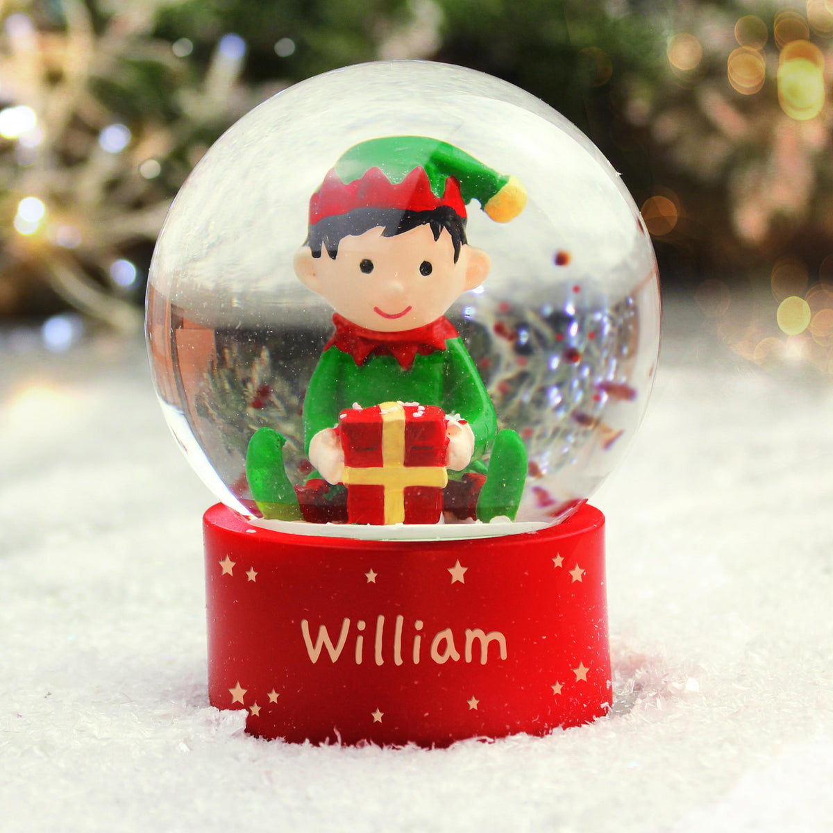 Personalised Name Only Elf Glitter Snow Globe Tree Decoration – alternative view