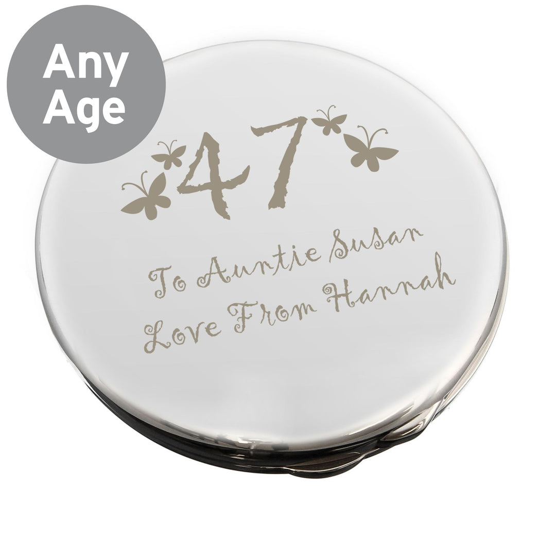 Personalised Butterfly Age Round Compact Mirror – alternative view