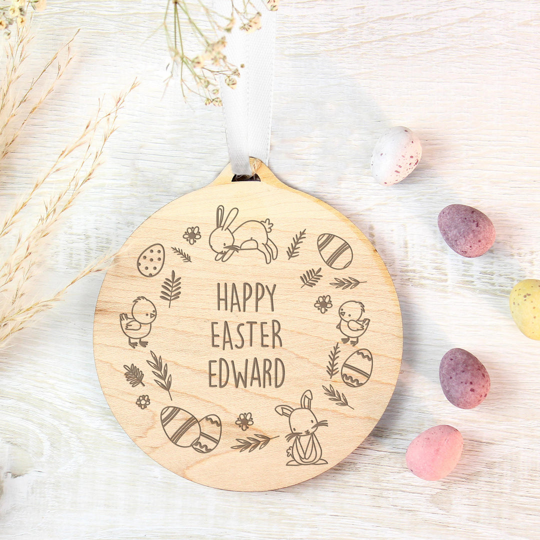 Personalised Happy Easter Wooden Decoration – alternative view