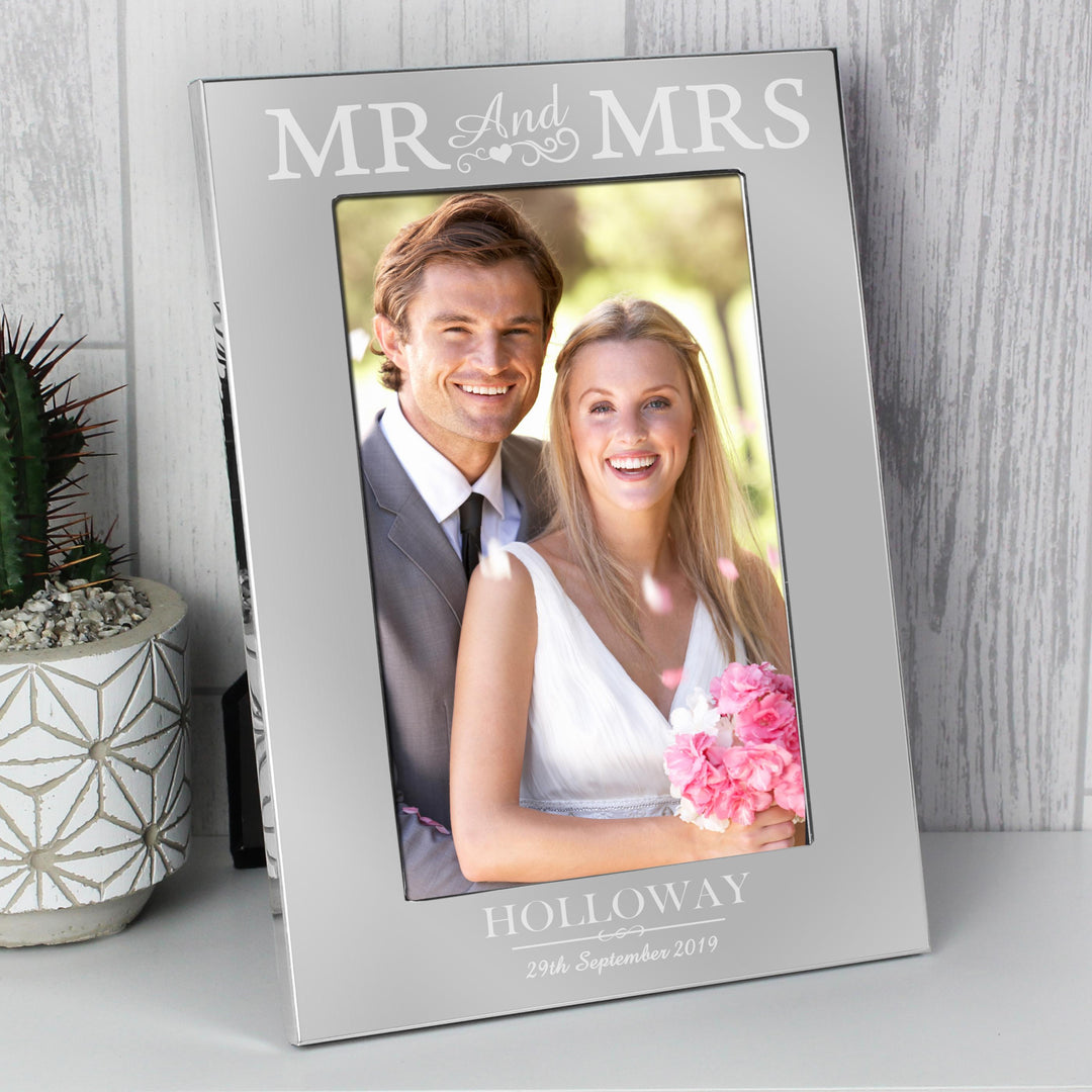Personalised Mr &amp; Mrs 4x6 Silver Photo Frame