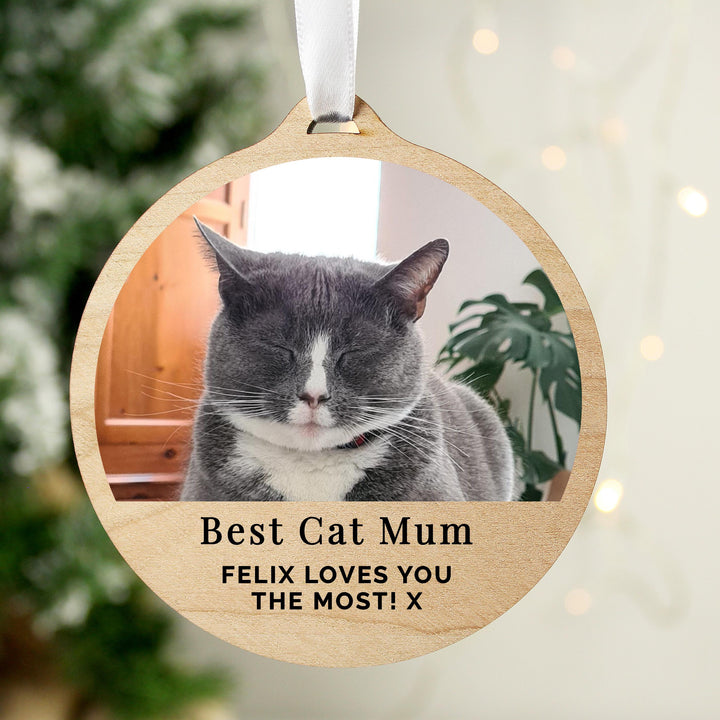 Personalised Photo Upload Round Wooden Decoration – alternative view