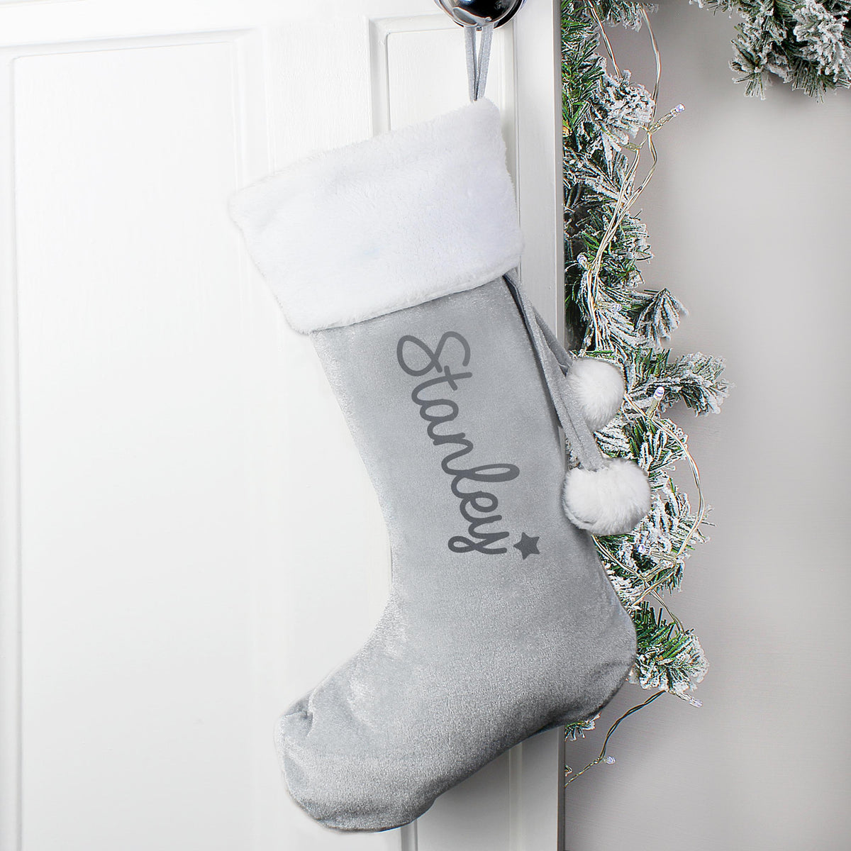 Personalised Name Only Silver Grey Stocking – alternative view