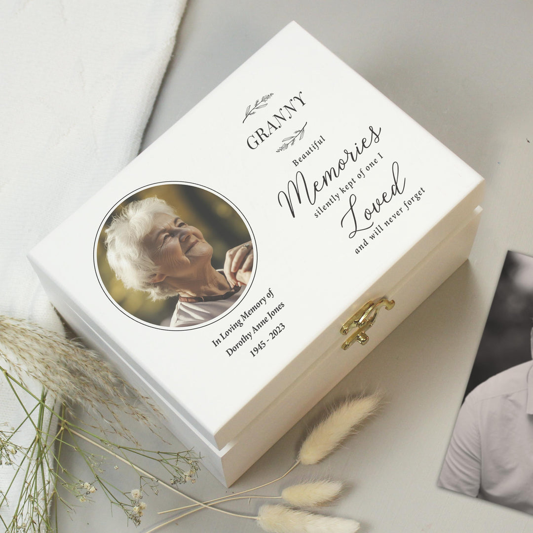 Personalised Memorial Photo Upload White Wooden Box – alternative view