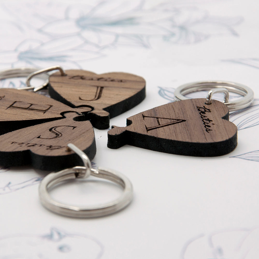 Personalised Besties Lucky Clover Wooden Keyring
