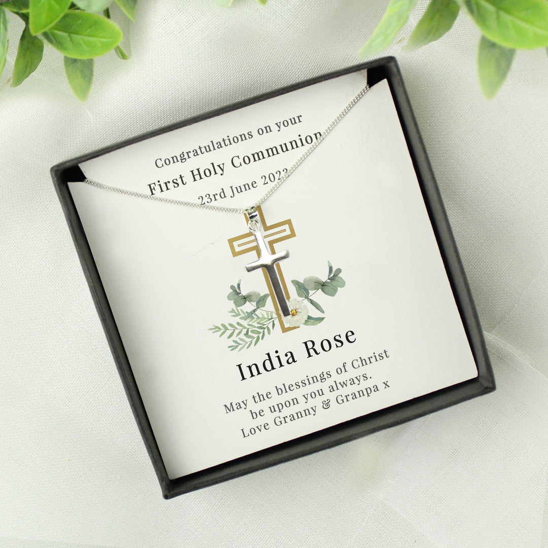 Personalised Floral Sentiment Cross Necklace and Box, The Personal Shop, personalised gifts