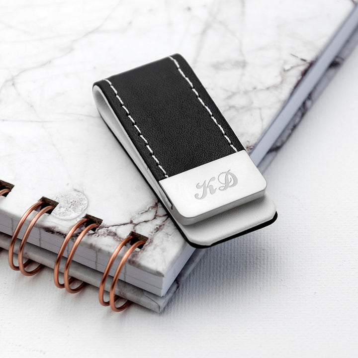 Personalised Black Vegan Leather Money Clip