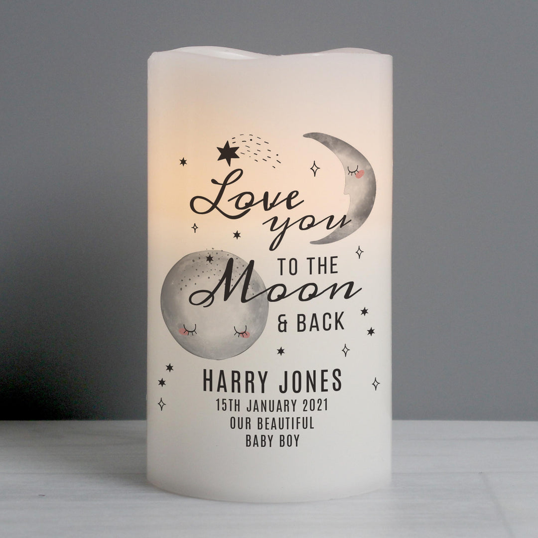Personalised Baby To The Moon and Back LED Candle – alternative view