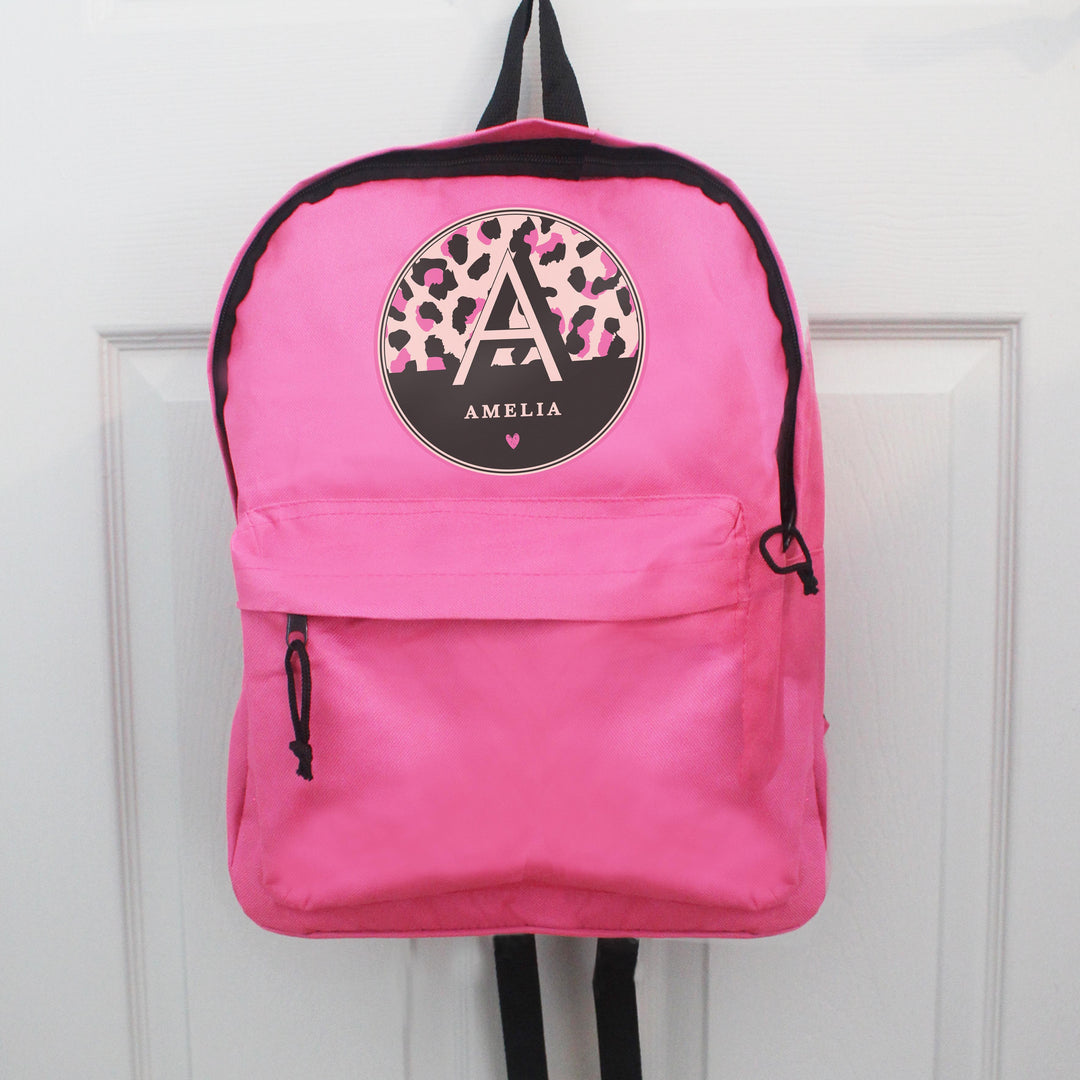 Personalised Leopard Print Pink Backpack, The Personal Shop, personalised gifts