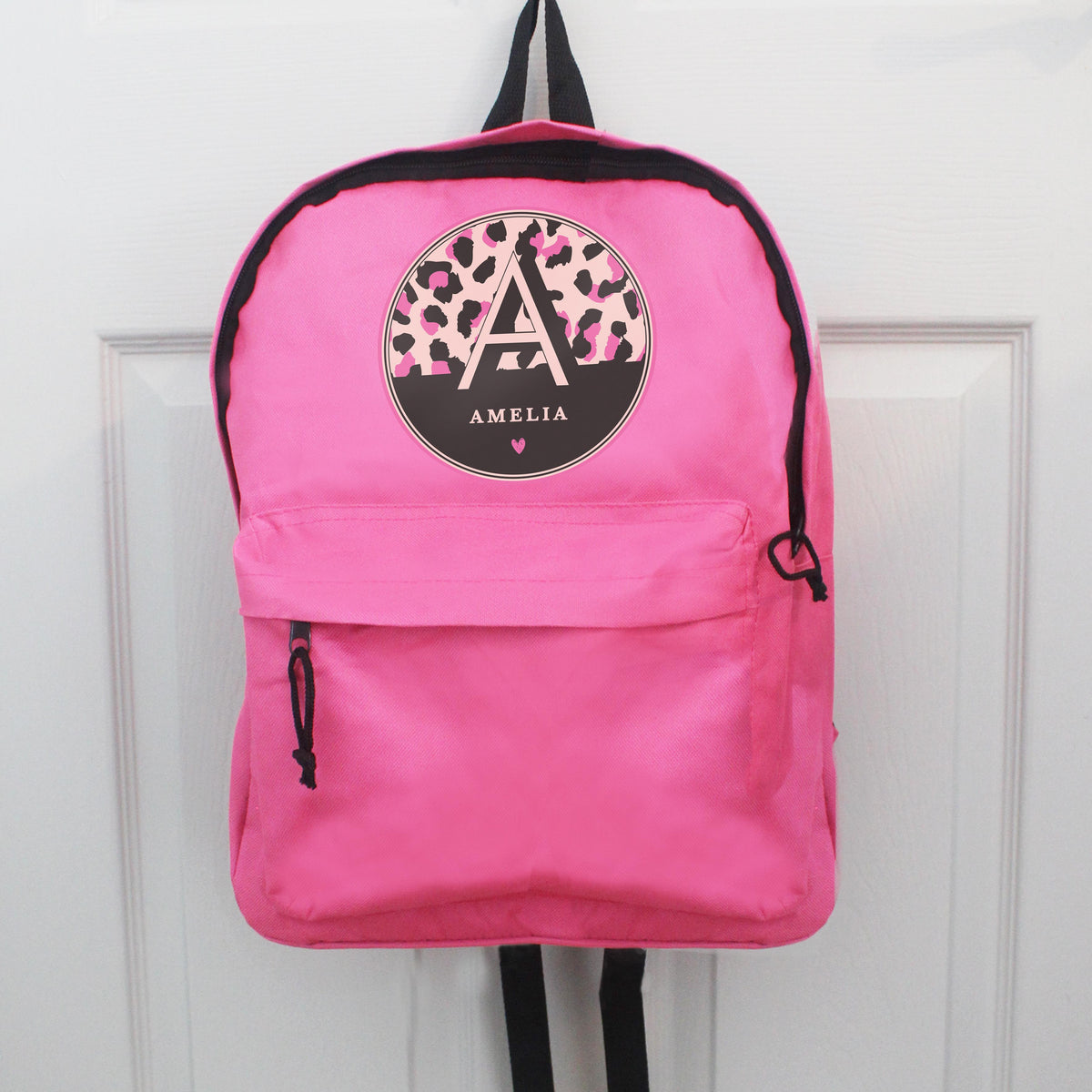 Personalised Leopard Print Pink Backpack, The Personal Shop, personalised gifts