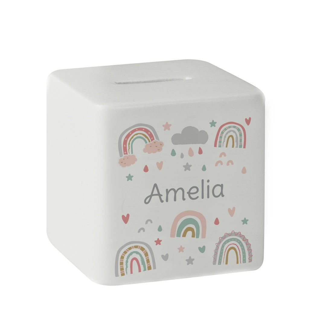 Personalised Rainbow Ceramic Square Money Box – alternative view