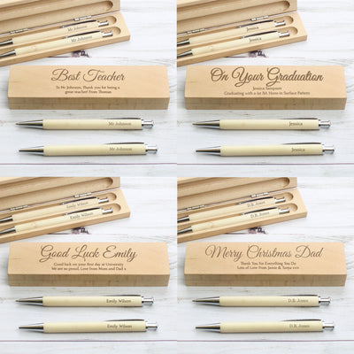 Personalised Any Message Wooden Pen & Pencil Box Set