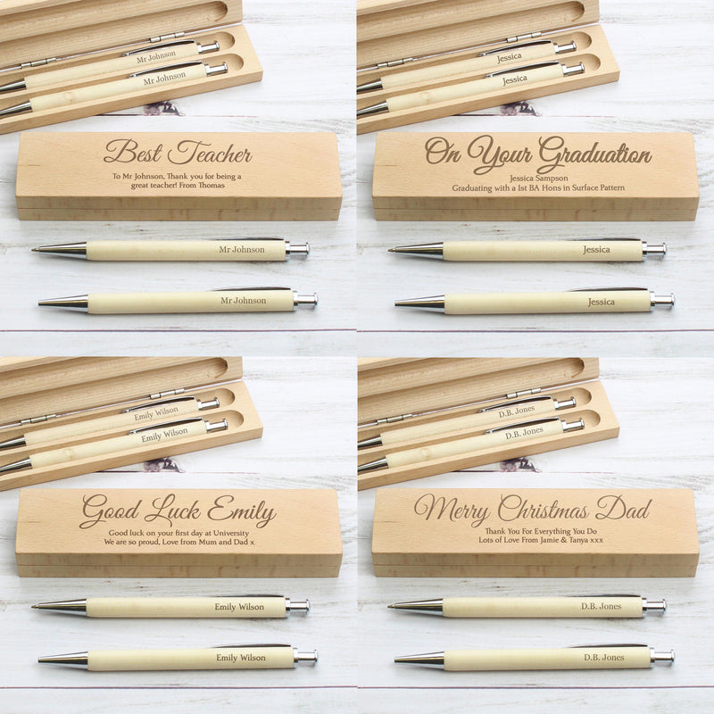 Personalised Any Message Wooden Pen & Pencil Box Set