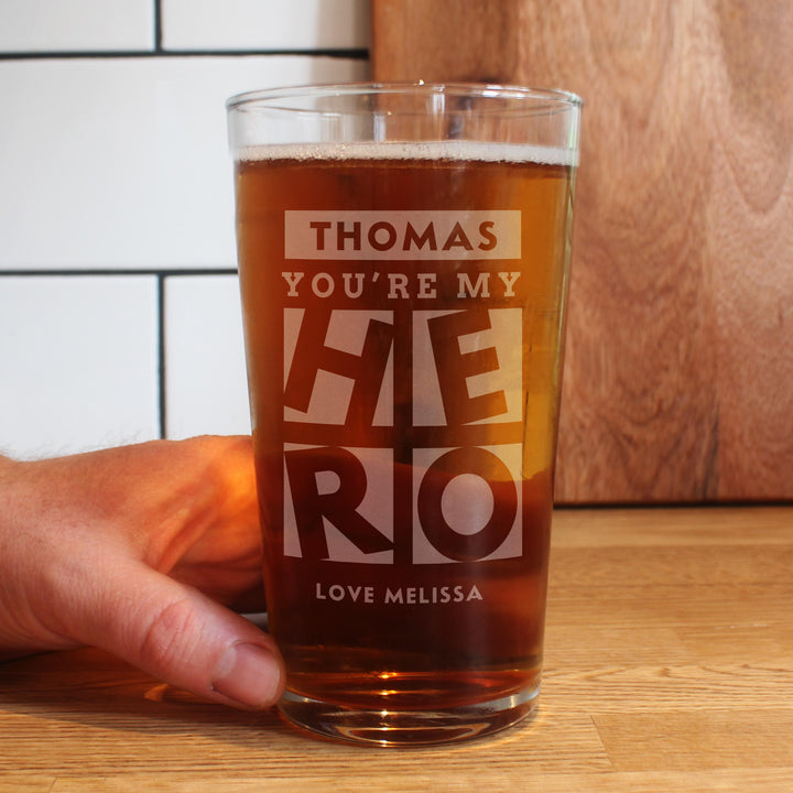 Personalised My Hero Pint Glass – alternative view