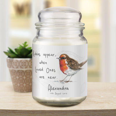 Personalised Robins Appear Large Scented Jar Candle