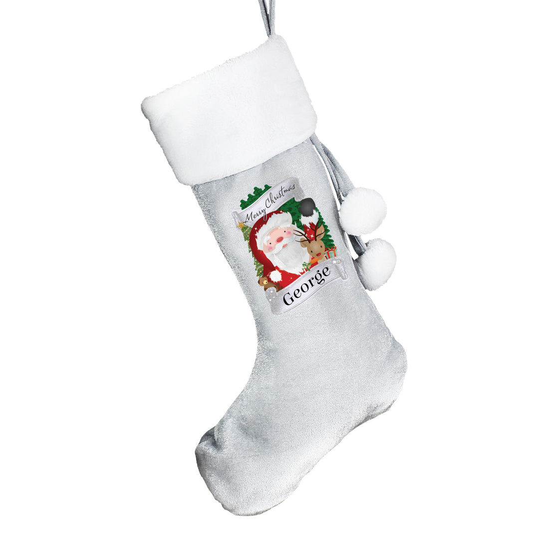 Personalised Christmas Santa Grey Stocking, The Personal Shop, personalised gifts
