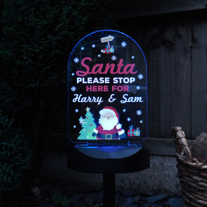 Personalised Santa Stop Here Outdoor Solar Light – alternative view