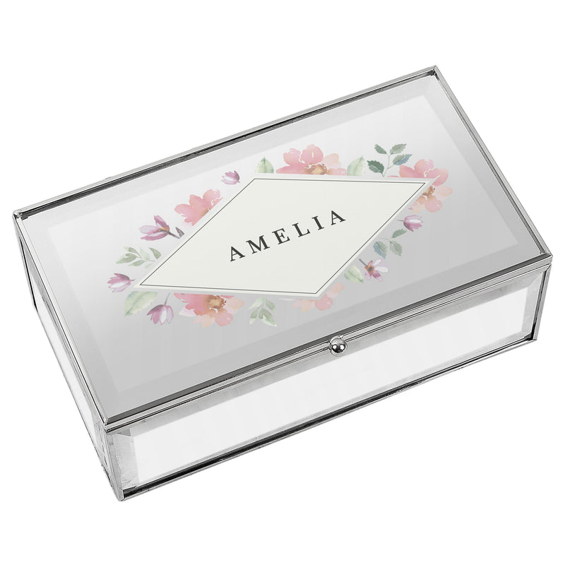 Personalised Floral Watercolour Mirrored Jewellery Box