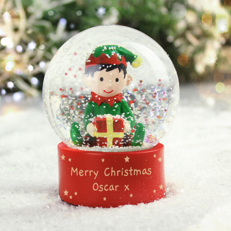 Personalised Message Elf Glitter Snow Globe Tree Decoration