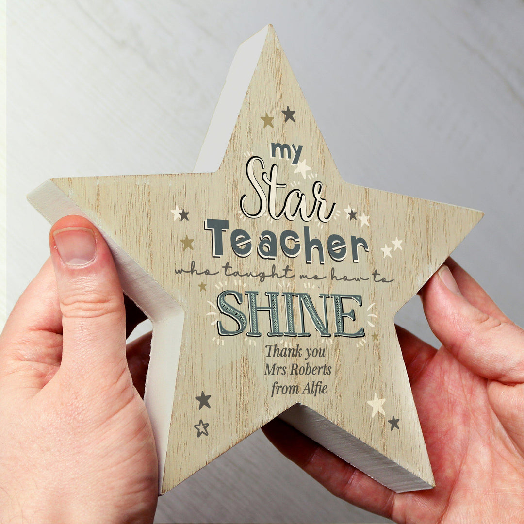 Personalised My Star Teacher Rustic Wooden Star Decoration – alternative view