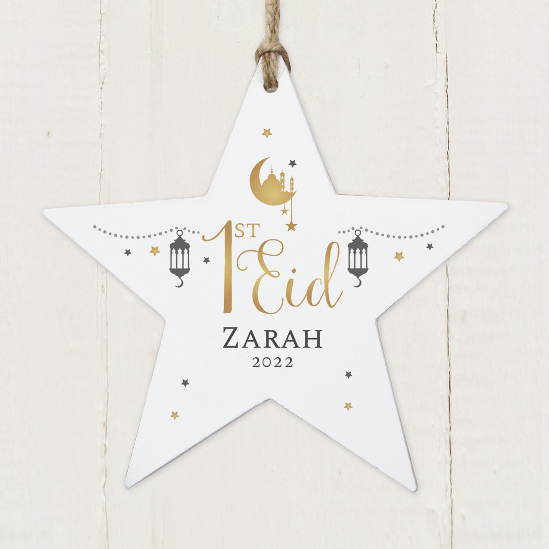 Personalised 1st Eid Wooden Star Decoration – alternative view