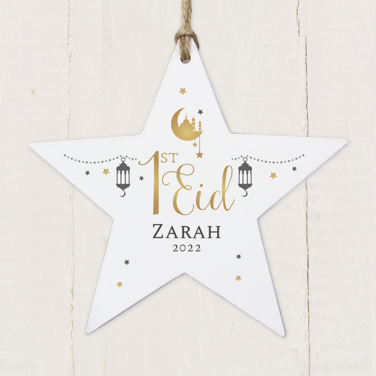 Personalised 1st Eid Wooden Star Decoration – alternative view