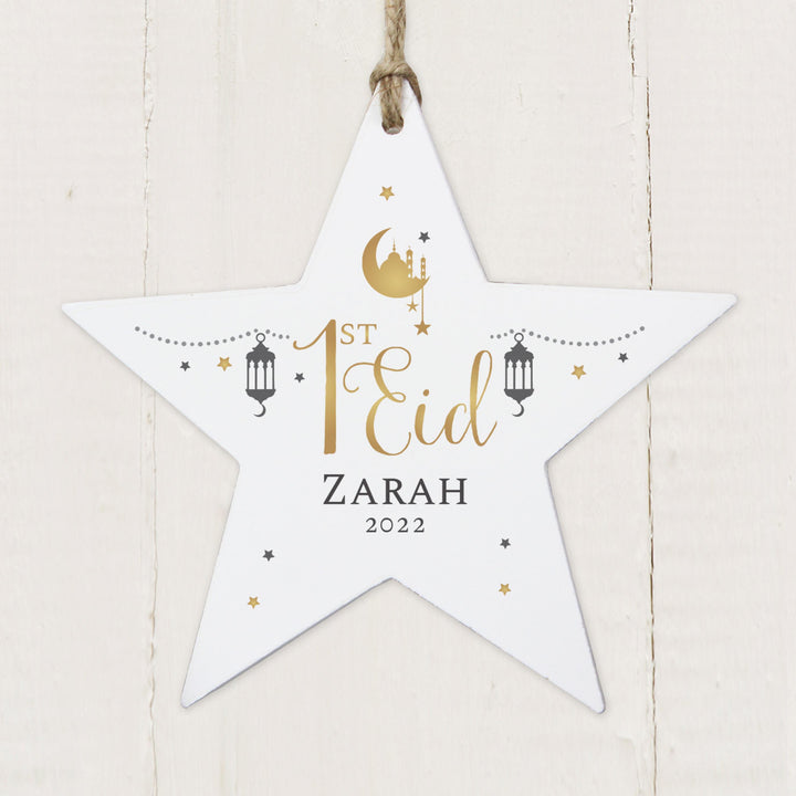 Personalised 1st Eid Wooden Star Decoration – alternative view