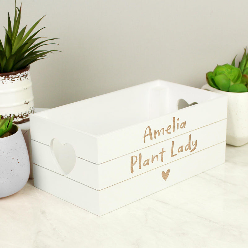 Personalised Free Text Heart White Wooden Crate