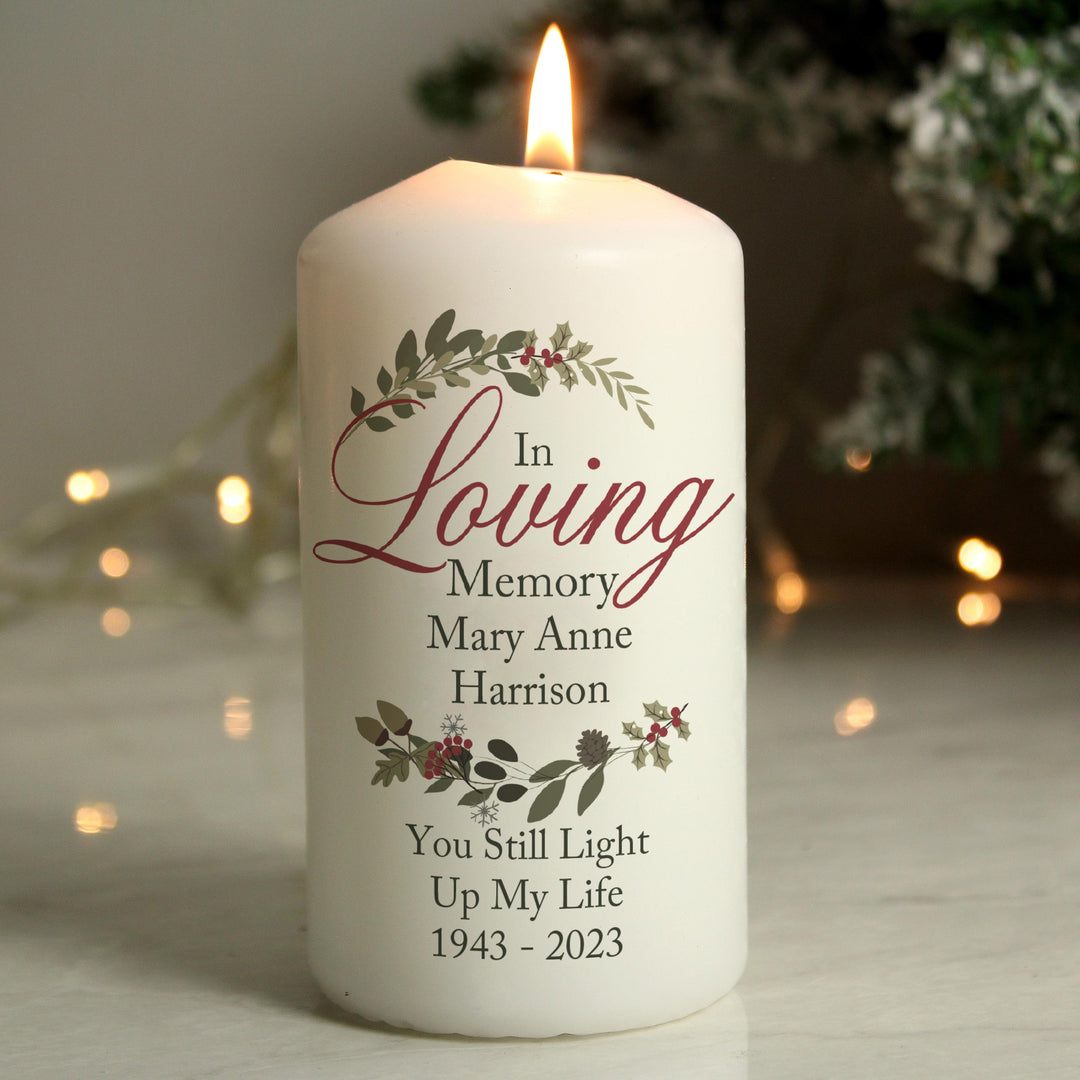 Personalised In Loving Memory Wreath Pillar Candle – alternative view