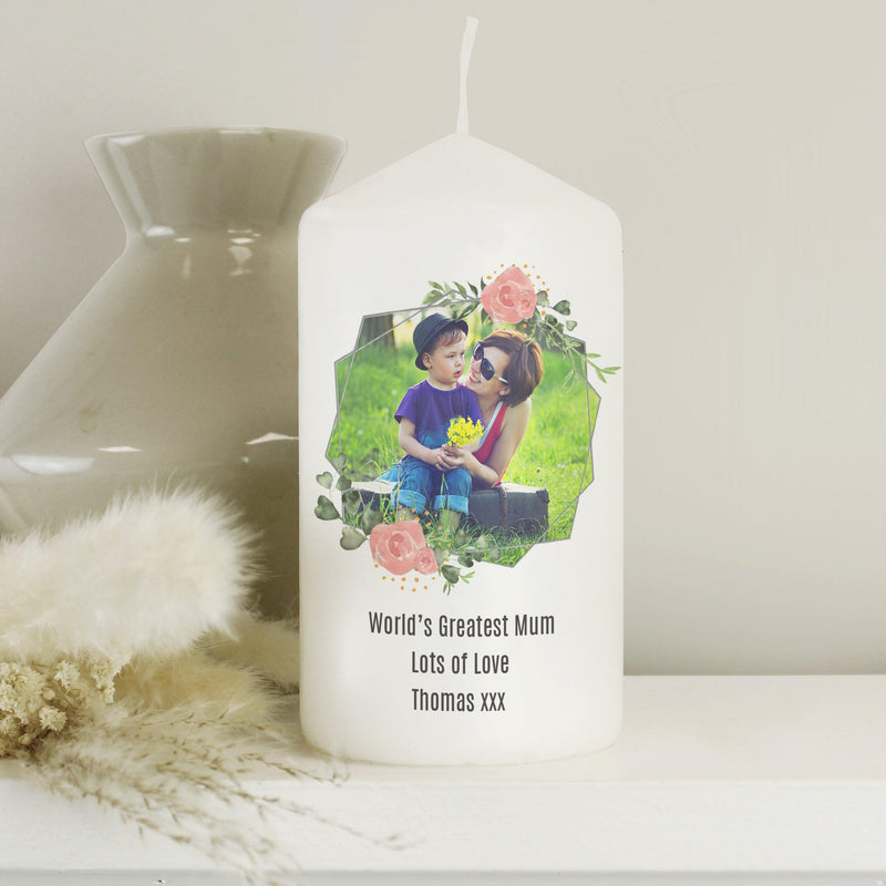 Personalised Floral Abstract Photo Upload Pillar Candle